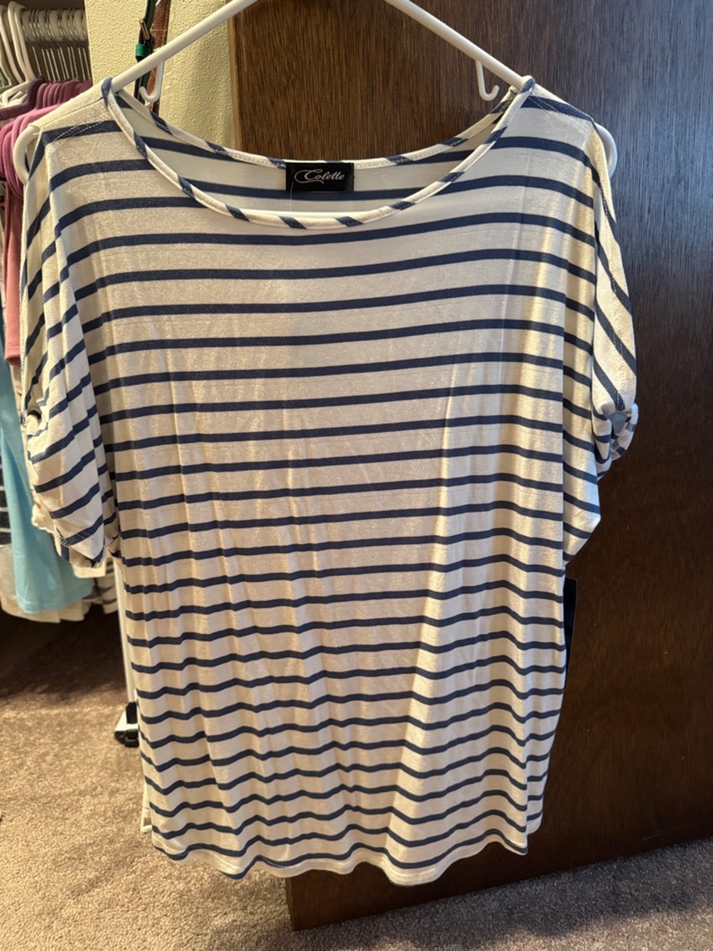 Striped Short Sleeve Top - White & Navy
